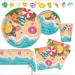 NEW Amazon Beach Party Supply Set Serves 18 Tableware Decorations NIB